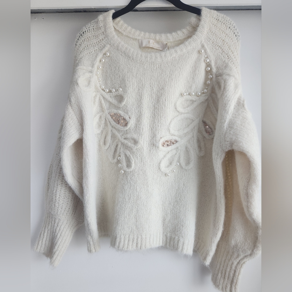 Lizelle Collection Crew Neck Long Sleeve sweater sequin and pearl soft Large - Picture 3 of 16